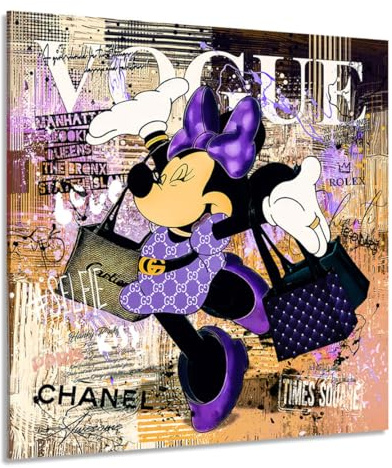 Kunstgestalten24 | Leinwandbild Minnie Maus | Pop Art Bild | Minnie Mouse Leinwand | Comic Wandbild | Kunstdruck | Wanddeko | Street Art | Gemälde | Comic Bilder | Wandbild Minnie | 60x60x2cm