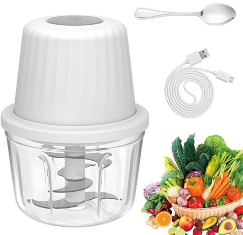 Tritatutto da Cucina Elettrico, 400 ml Trita Verdure Elettrico, Mini Frullatore con 6 Lame in Acciaio Inox, Frullatore Tritatutto Multifunzione, Robot da Cucinaper Verdure, Cipolle, Carne, Onion