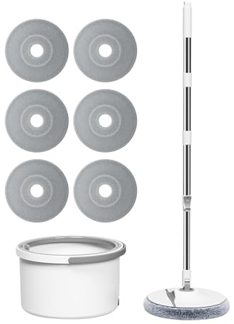 Whnbuij Serpillère et seau avec essoreuse pour la maison – Serpillère de nettoyage de sol avec essoreuse – 6 tampons remplaçables pour la maison avec poignée télescopique pour coulis de carrelage en