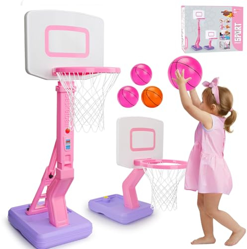 Canestro Basket Bambini Esterno Regolabile in Altezza, Canestro Basket da Camera con Pallone da Basket e Pompa, Giochi Bambini 1 2 3 Anni, Regalo 1 2 3 Anni Maschio Femmina (Rosa)