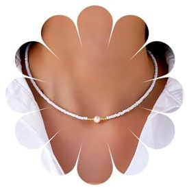 Enautoabs Bohemia Perlen Choker Halskette Weiße Perlen Kette Halskette Winzige Perlen Choker Halsketten Hirsekette Perlen Halsketten Schmuck Für Frauen