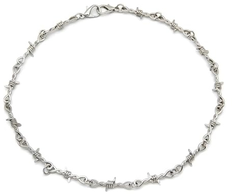 QYYZTQY Collana in Filo spinato in Argento Sterling 925, Collana Girocollo Unisex con Piccoli rovi di Filo, Girocollo in Filo spinato Punk Gotico Hip-Hop con Piccole Spine, Collana in Filo spinato,