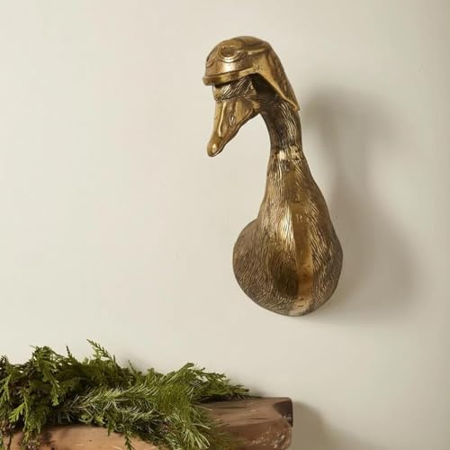 gresonic Adorno de Cabeza en 3D para Pared, cabezas de animales para esculturas colgantes de arte mural, decoraciones de resina bronceada para el hogar (Cabeza de pato en resina)
