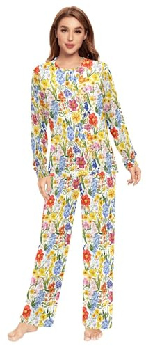 Florals Hyacinths Begonia White Women Pajama Sets 2 Piece Lightweight Men Lounge Pants Nightwear, Florals Hyacinths Begonia White, M