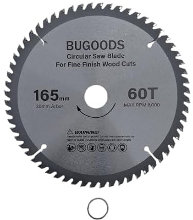 165mm x 60 Teeth Fine Finish Wood Cutting Circular Saw Blade, 20mm Bore with 16mm Ring