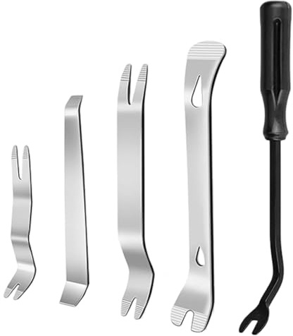 UIEXAY Juego De Herramientas De Desmontaje De Automóviles, 5Pcs De Cuñas De Metal Para Molduras + Herramienta De Palanca, Kit De Reparación