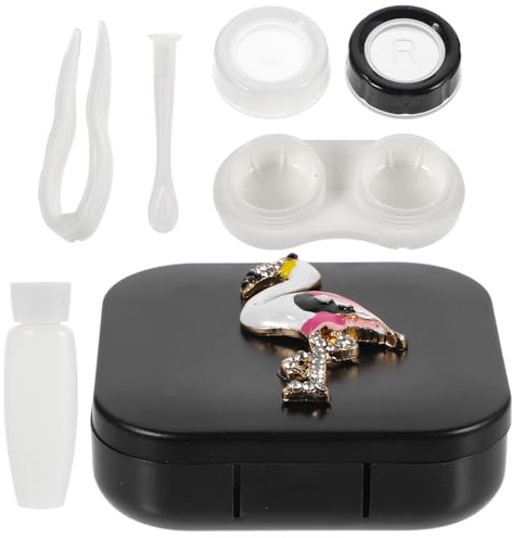 TEHAUX Kontaktlinsenbox 1 Satz Flamingo Design Kunststoff Glas Organizer | Kosmetiklinsenhalter für Arbeit und Unterricht, Leicht Tragbar, Robust Gebaut, 1 Satz für Unterwegs