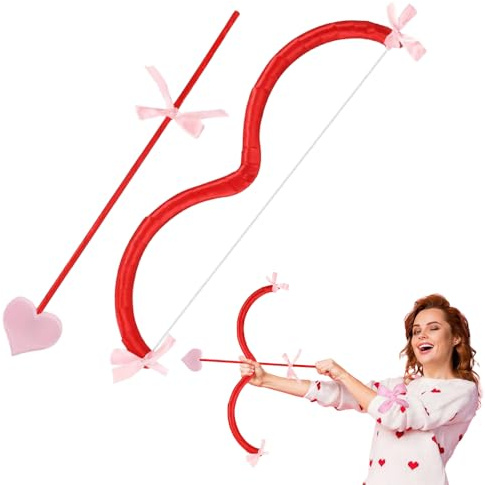 Dhqkqg Amor Pfeil und Bogen Set, 43 cm Romantisch Amor Requisite, Rot Amor Kostüm, für Foto-Requisiten, Cosplay Party, Karneval, Valentinstag, Halloween, Hochzeit Geburtstag, für Männer Frauen