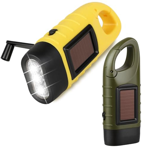 Elecora Antorcha de cuerda LED portátil, linterna de emergencia recargable con energía solar súper brillante con gancho de mosquetón, dinamo portátil para camping, senderismo, equipo de supervivencia