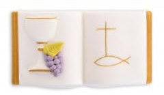 Generico Decorazioni Torta Comunione in Zucchero Senza Glutine, Ostia e Libro, Simboli Religiosi con Calice e Uva, Multicolore (Libro)