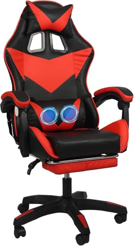 COZYBRITE Gaming-Stuhl, Bürostuhl, Schreibtisch, Computerstuhl, drehbar, mit Kopfstütze, Rückenlehne, ergonomisches Design, Kunstleder (Schwarz + Rot, mit Fußstütze)