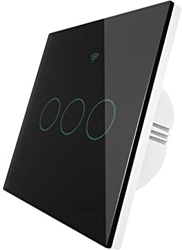 Interruptor de luz táctil, actualizado Smart RF433 Touch Switch 2/3 Way Smart Life/Tuya App Control, Home Voice Control 1/2/3 Gang(3 Gang Black)