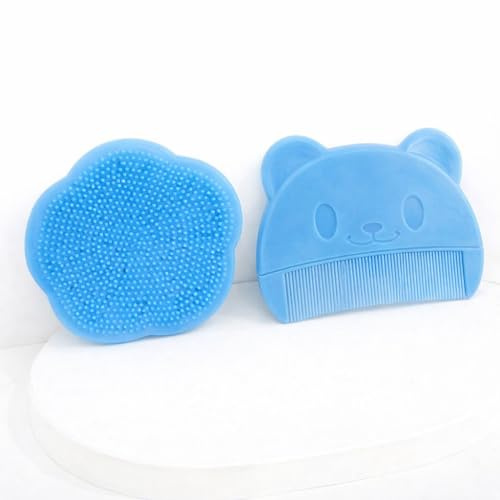 2-Pack Blue Cradle Cap Brushes, Silicone Baby Bath Cradle Cap Comb, Bear Design, Gentle Grooming, Daily Scalp Care, Baby Care Essential