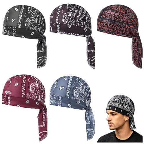 5 Pièces Bandana Homme Sport Bandana de Cyclisme Bonnet Sous Casque de Vélo Respirant Bonnet Cyclisme Homme Bandeau Sèche Rapide pour Moto Danse Camping Tennis