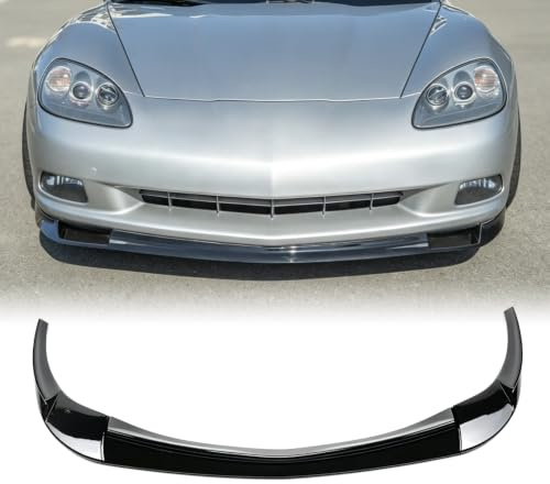 DIBON AUTO Front Bumper Lip Splitter Spoiler for Chevy Corvette C6 Base Models Glossy Black Air Dam Front Splitter Body Kit 2005-2013 (Glossy Black, Base Models)