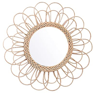 Bomoya Wandbehang Rattan Sonnenblumen Kreis Spiegel - Boho Flechtweide Kosmetiktisch Make-Up Dekor (A)