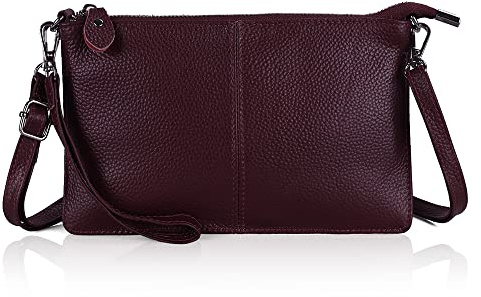 befen Damen Umhängetasche, Echt Leder Handtasche Damen Klein mit Reißverschluss und Schultergurt Damen Portemonnaie für Weihnachten Handy, Handtasche Damen Klein mit Handgelenkschlaufe, Tiefes Weinrot