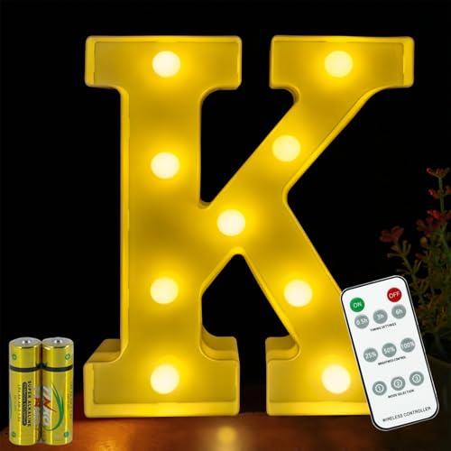 Buchstaben Lichter HONPHIER® Buchstabe Lampe Fernbedienung Alphabet Lampe LED Brief Beleuchtung Buchstabe Licht Beleuchtete Buchstaben Nachtlichter Dekoration für Geburtstag Party Hochzeit (K)
