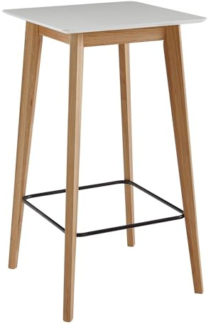 Wohnling Stehtisch 60x60x110 cm Weiß Eckig, Bartisch Eiche | Partytisch skandinavisch für 4 Personen, Hochtisch mit Beinen aus Massivholz, Bistrotisch für Bar und Küche