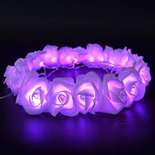Riaxuebiy Lila Rose Lichterkette Batteriebetriebene 50 LED Rose Lichterketten Girland Kranz für Schlafzimmer Hochzeit Geburtstag Familienfeier Gartendekoration (Lila Licht, 5m-Weiße Rose)