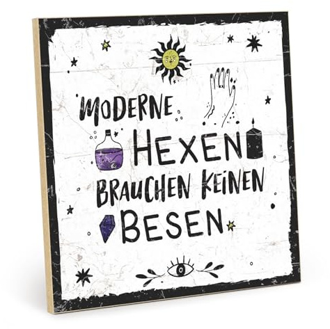 TypeStoff Holzschild mit Spruch – Hexen – im Vintage-Look mit Zitat als Geschenk und Dekoration zum Thema Besen und Frauen - HS-00958