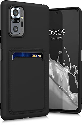 kwmobile Handyhülle für Xiaomi Redmi Note 10 Pro Hülle mit Kartenfach - TPU Case - Kabelloses Laden - Schutzhülle Cover in Schwarz matt
