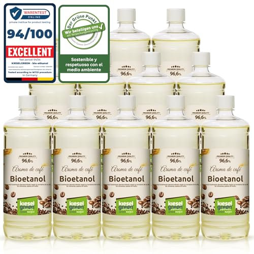 KieselGreen Bioetanol 12 x 1 litro con Fragancia para Chimenea de Etanol, Muchas Variedades – Bioalcohol como Fragancia de Ambiente – Estufas de Bioetanol, Biochimenea Etanol, Ethanol