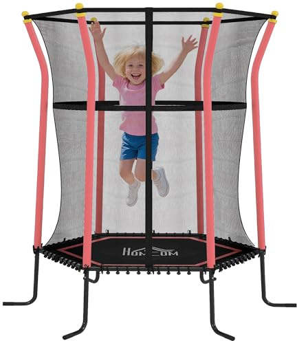 Homcom 4 FT Kids Trampoline, 48 Inch Toddler Trampoline with Enclosure Net Indoor Outdoor for Child Toddler Age 3-10 Years, Red