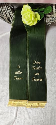 Gesteck Schleife, Grabschleife, Trauerschleife, Kranzschleife Bedruckt nach Wunsch (75 mm für kl. Strauß, dunkelgrün)