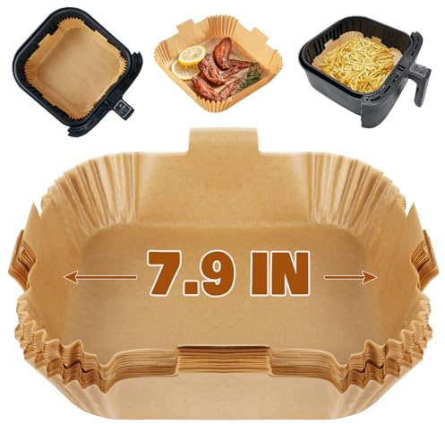 YQL 20cm Airfryer Backpapier Quadrat, Backpapier für Heißluftfritteuse 5L-7,5L, Zubehör für Ninja AF180EU/AF180EUCP, Philips, COSORI XXL, Tefal Easy Fry, MEDION XL, Iceagle XL, Aigostar XXL (50 Stück)