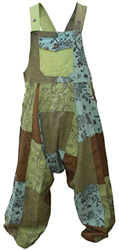Gheri Mens Loose Fit Patchwork Printed Cotton Harem Dungarees