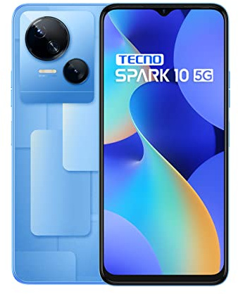 Tecno Mobile Spark 10 5G - Smartphone (Android, Dual SIM, Pantalla HD 1612 x 720, 4 GB de RAM, Memoria de 64 GB, Octa-Core, cámara Dual de 50 MP) Meta Blue