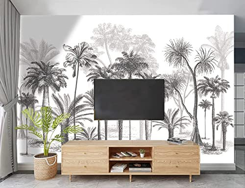 Papier Peint Panoramique Cocotier Noir Et Blanc Papier Peint 3D Intissé Decoration Murale Chambre Salon