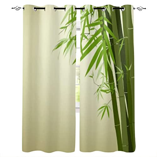 MDKLXIDF Vorhang grüner Bambus Vorhänge Blickdicht mit Ösen 2er Set, Verdunkelungsvorhang Gardinen Polyester für Schlafzimmer Kinderzimmer Wohnzimmer Dekoration - H 138 x B 117 cm