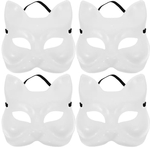 ABOOFAN 4 Stück Leere Katzenmasken Zum Selbermachen Weiße Kunststoff-Fuchsmasken Handbemalte Katzenmasken Tierhalbfuchsmasken Schlichte Maskerademasken Halloween-Partyzubehör