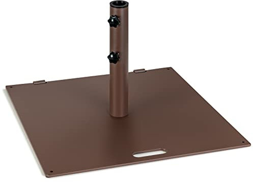 GOPLUS Sonnenschirmständer, marktschirmständer aus Metall mit quadratische Basis, 2 Adaptern & 2 verstellbare Knöpfe, Balkonschirmständer mit Griff für Schirmstangen von 40/50 mm (Braun, mit Rollen)