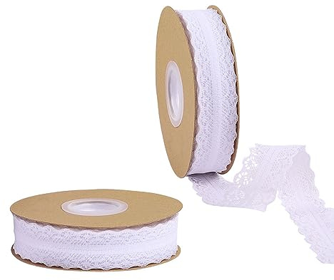Zasiene Weiß Vintage Band 2 Rolls Vintage Zierspitze Spitzenbordüre Spitzenband Spitzenband Weiss Spitzenband Weiß Vintage Spitzenbordüre zum Nähen Basteln Geschenkband Spitzenbordüre für Hochzeit