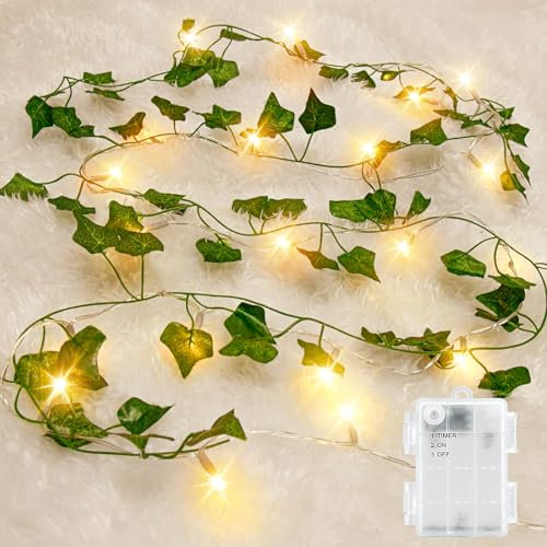 Lights Catena Luminosa di Edera Aritificiale, Gcstnn 2M 20LED Ghirlanda Luci Stringa a Batteria, IP65 Impermeabile Luci Finta Verde Edera Foglie Decorative per Piante Appese, Giardino, Balcone, Natale