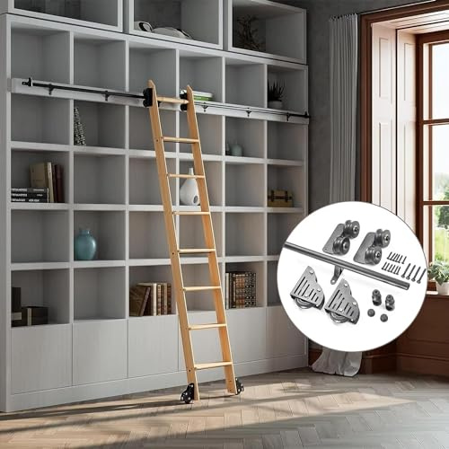 Juego Completo de rieles para Escalera de Biblioteca rodante, riel/riel Redondo de 3,3 pies a 20 pies (sin Escalera), Kit de herrajes para Escalera Deslizante con Rodillo de Piso -