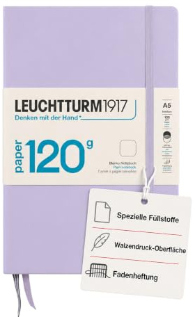 LEUCHTTURM1917 370337 Notizbuch Medium (A5) 120 g/m² Paper Edition, Hardcover, 203 nummerierte Seiten, Lilac, blanko | EDITION 120, 203 nummerierte Seiten, Fadenheftung, Inhaltsverzeichnis, 2 Lesebändchen, Falttasche, säurefrei