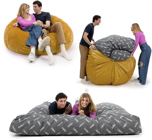 CordaRoy's Plush Bean Bag - Convertible Bean Bag Chair - Machine-Washable Plush Fabric Cover - for Basement, Living Room, Game Room, Dorm & More - Full Size - Saffron | Made in The USA