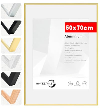 HIMEETIME® 1x Bilderrahmen 50x70 cm Gold Metall Rahmen,Dokumentenrahmen 50x70 cm,Metallrahmen Alu-Bilderrahmen Aluminium,Picture Frame 50x70 Fotorahmen zum Aufhängen