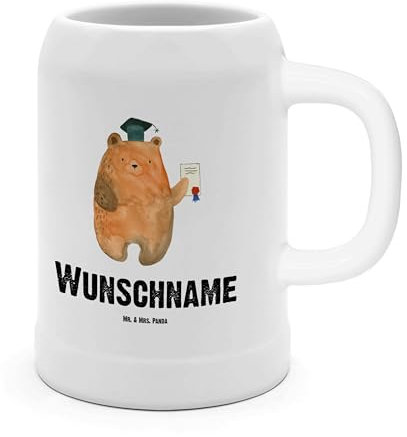 Mr. & Mrs. Panda Personalisierter Bierkrug Bär Prüfung - Personalisierte Geschenke, Glaskrug Mit Wunschname, Abitur, Keramikkrug Namensgravur, Abschlusszeugnis, Prüfungen, Teddy, Bestanden, Zeugnis
