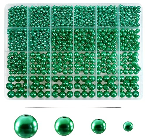 TOAOB 1500 Stück Perlen Grün Kunstperle Perlen zum Auffädeln Schmuck Runde | Pearls mit Loch Set für Jewelry Making 4mm 6mm 8mm 10mm für Dekorieren Kleidung für Halsketten Armbänder Schmuckherstellung