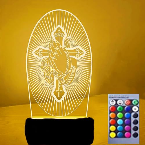 Jinson well 3D Jesus Kreuz Nachtlicht led licht Lampe optische Nacht licht Illusion 16 Farbwechsel Tisch Schreibtisch Dekoration Lampen mit Acryl Flat ABS Base USB Spielzeug