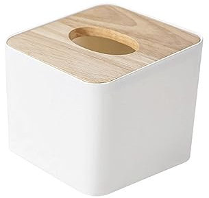 Kosmetiktücher Box Quadratische Taschentuchbox mit Holzbezug, Schwarze Seidenpapierbox for Küche, Serviettenhalter, Moderne Aufbewahrungsbox for zu Hause für Esszimmer Badezimmer Schlafzimmer(White)