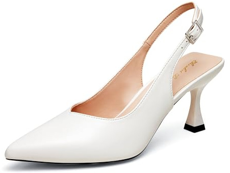 Zhabtuc Décolleté da Donna con Tacco a Gattino da 8 cm, Punta Chiusa a Punta, Scarpe Eleganti da Donna, Bianco, 42 EU