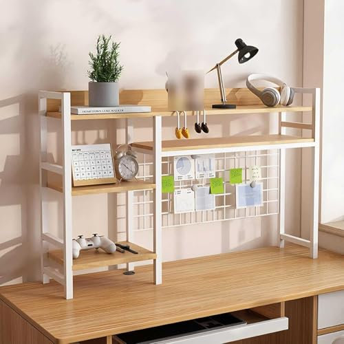 Leomix Schreibtisch-Bücherregal mit Metallrahmen, Schreibtisch-Organizer mit Stecktafel, Schreibtisch-Aufbewahrungsschrank-Zubehör, für Büro, Heimdekoration, Wohnheim,B,115cm