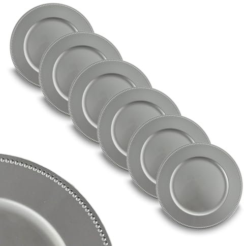 ARCA, Set di 6 Sottopiatti Rotondi Dotted in Polipropilene, per 6 Persone, Ideali per la Tavola di Natale, Resistenti e Duraturi, Idea Regalo Natale, Colore Argento, 33 cm