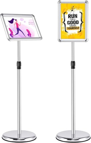 FANTASK A4 Informationsständer höhenverstellbar, Plakatständer dreh- und schwenkbar, Informationsständer DIN, Kundenstopper Präsentationsständer in silber